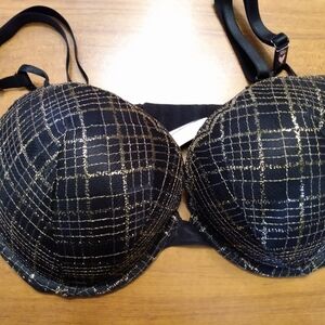 Victoria's Secret Black Bra with Gold Plaid Accents